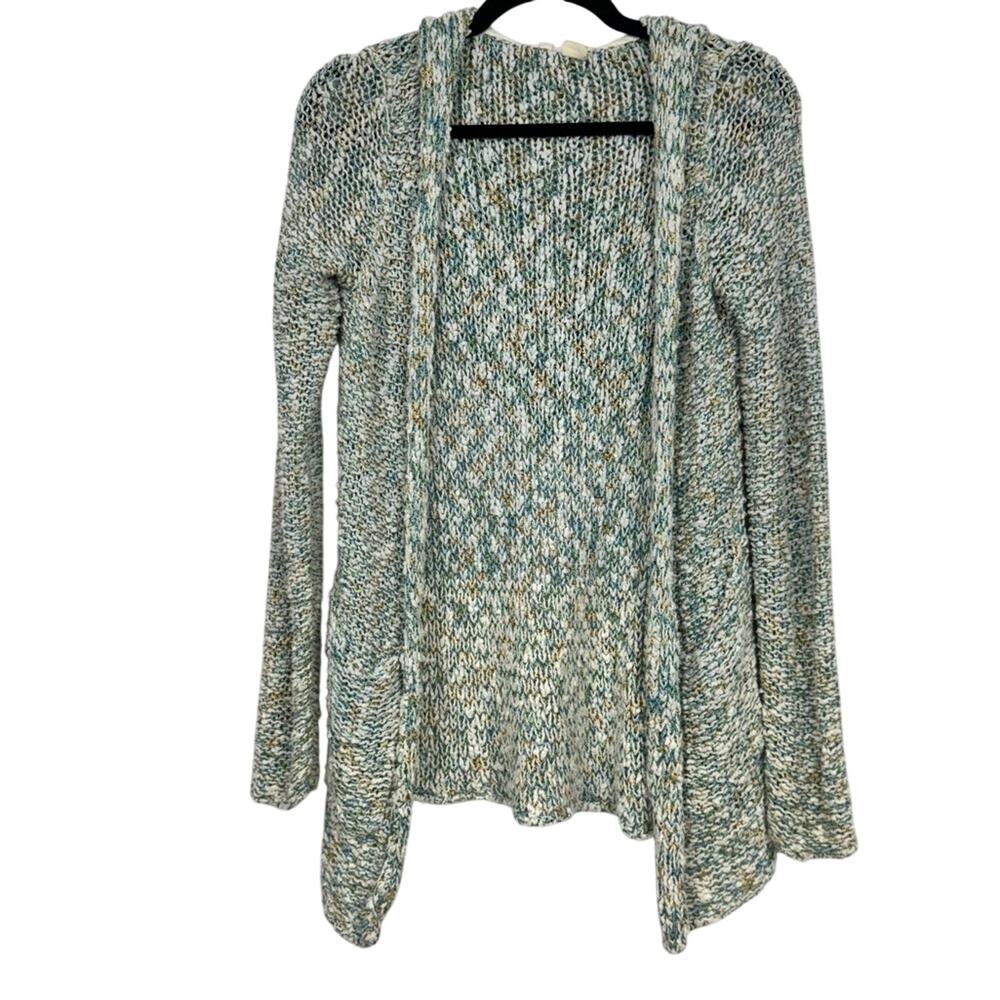 Moth Anthropologie Green Nubby Knit Cardigan Sweater Womens S Hooded Cozy Fall